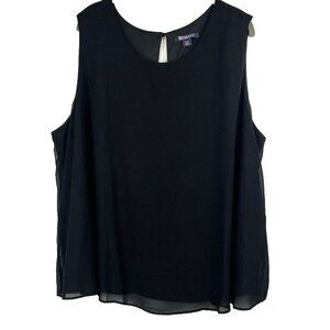 Roamans Women Top 26W Shirt Top Solid Black Pullover Sleeveless Sheer Lined